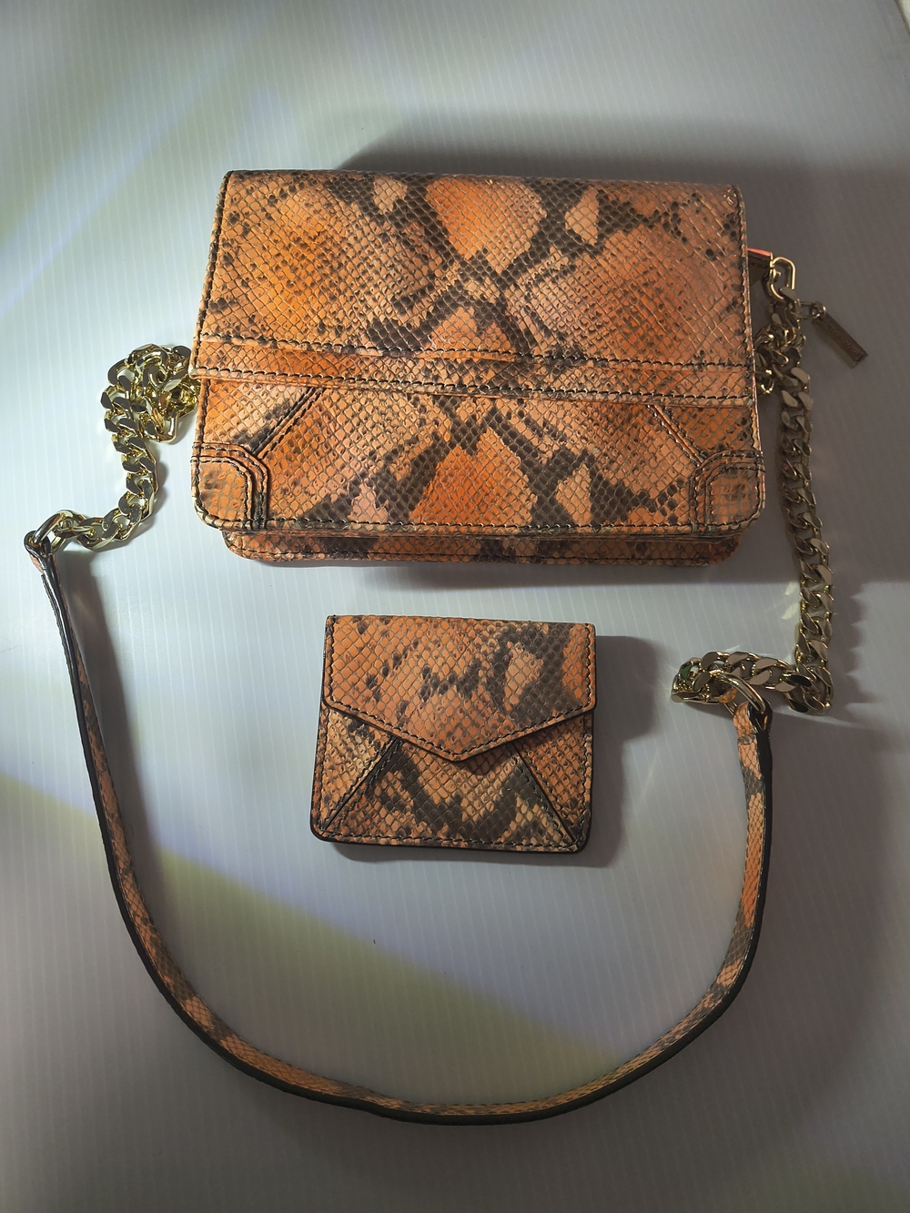 Alice + Olivia Orange Snakeskin Lee Crossbody Bag & Matching Wallet Set